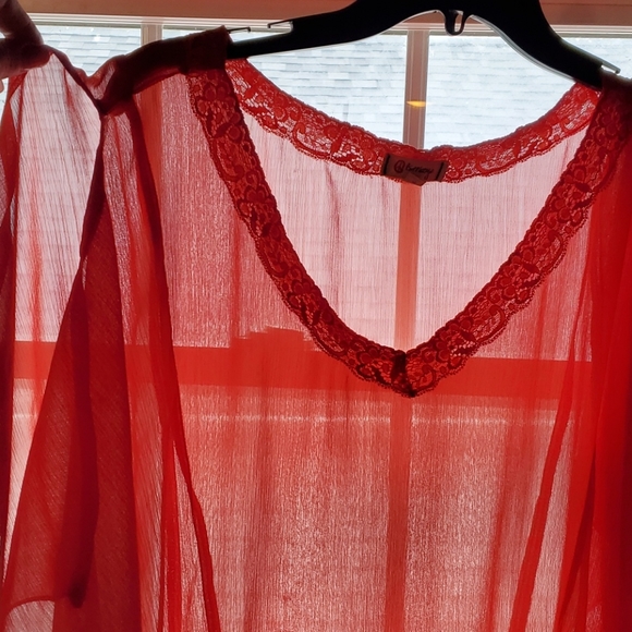 Red Sheer Top With lace detail - Picture 4 of 5